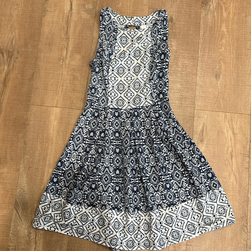 Adorable blue white print tea dress